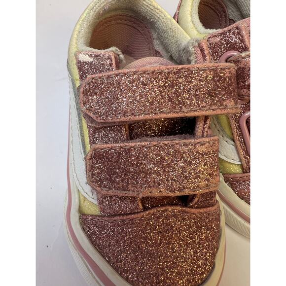 Vans Toddler Glitter Old Skool Sneakers, Pink/Gold, Hook-and-Loop Straps, Size 4 - Picture 9 of 11